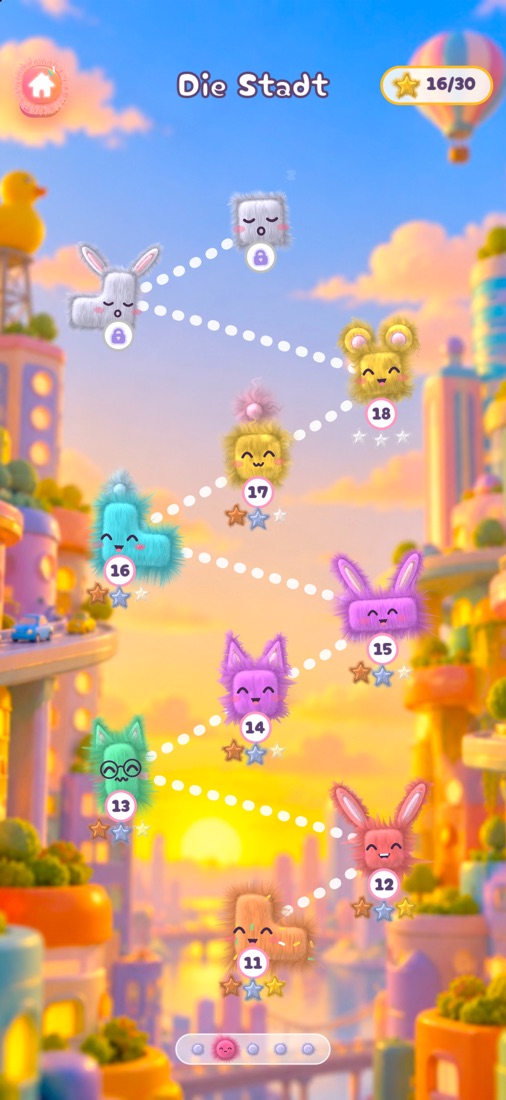 Die Levelkarte mit einem Fluffy pro Level