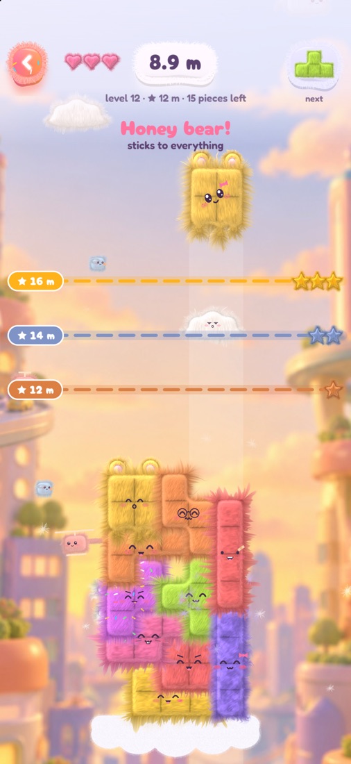 A tall tower of Fluffies in a level
