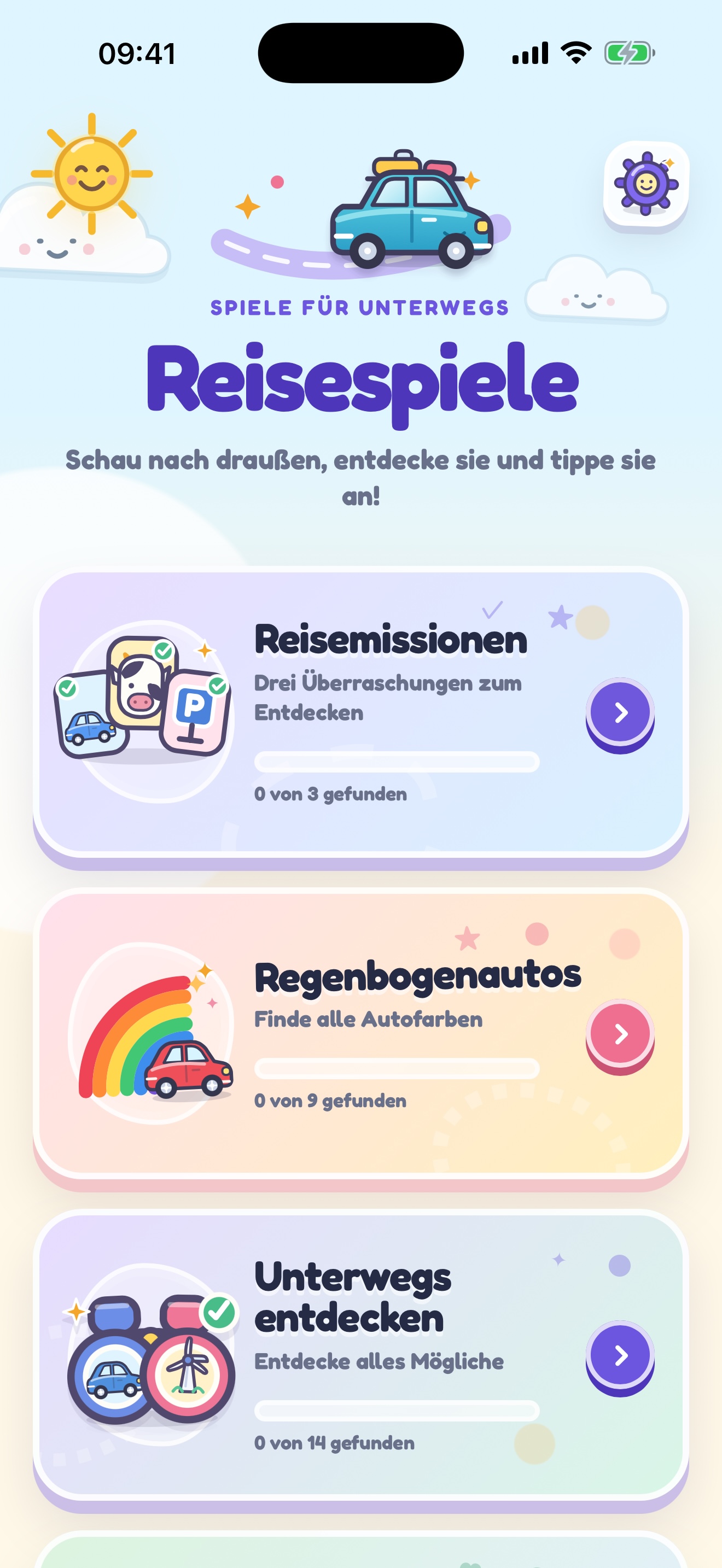 Startseite mit allen Reisespielen