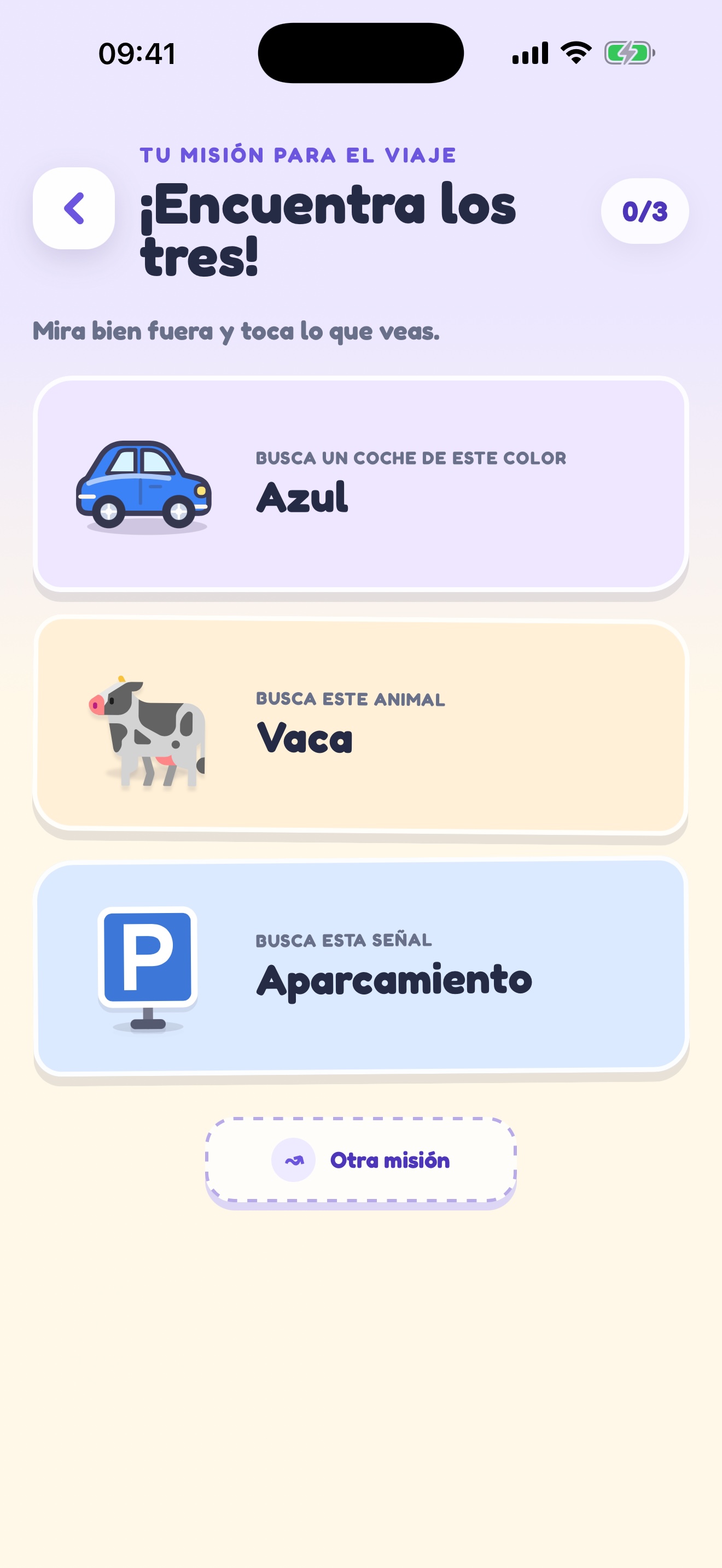 Misión de viaje con tres cosas por encontrar