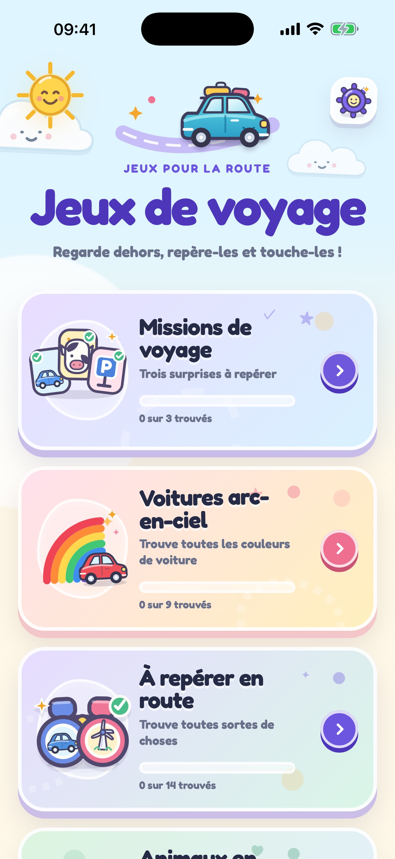 Écran d’accueil avec tous les jeux