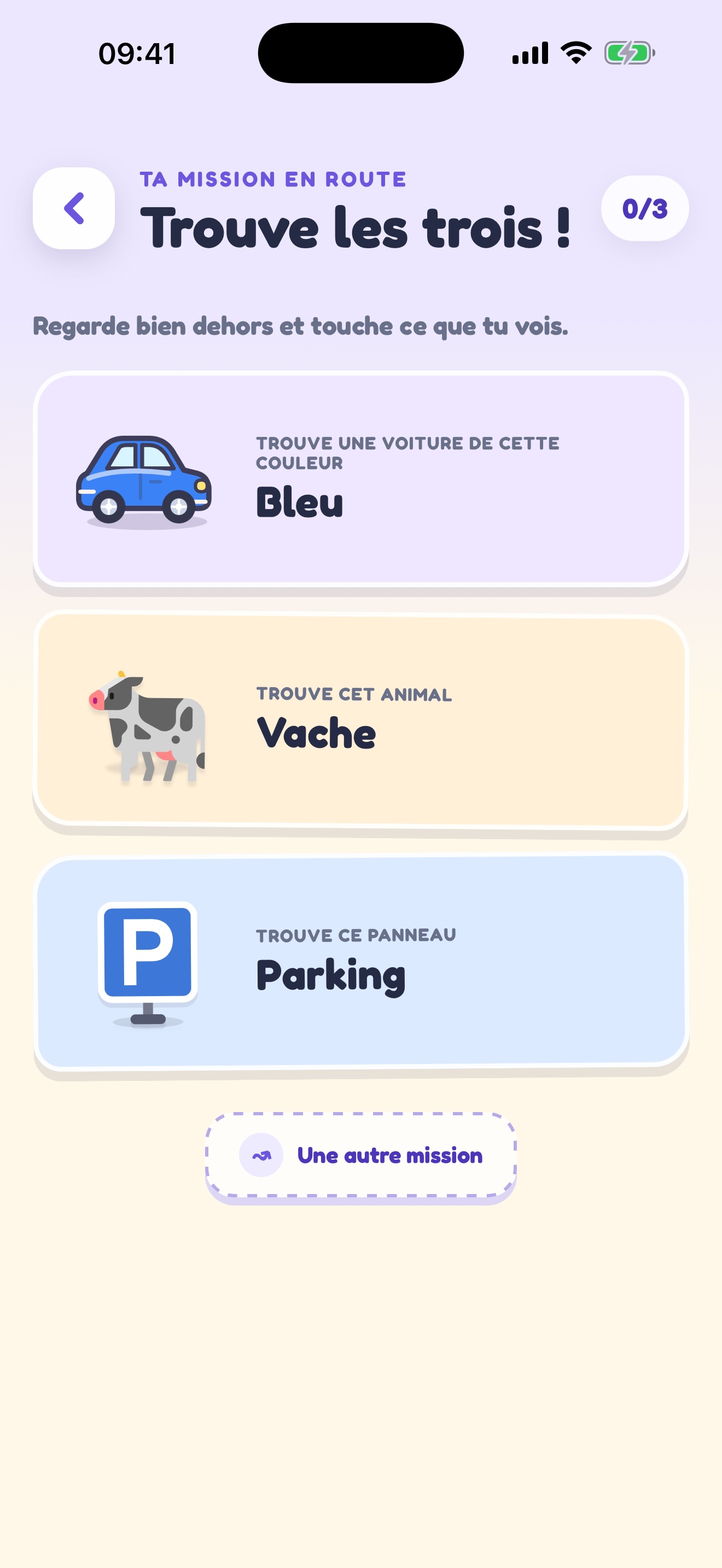 Mission avec trois choses à trouver