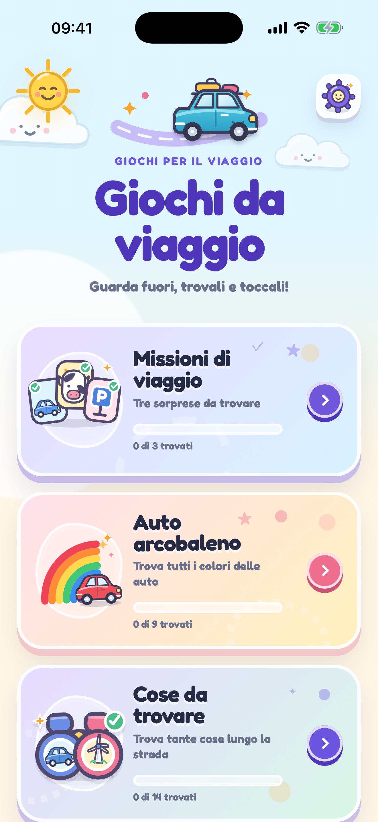 Schermata iniziale con tutti i giochi