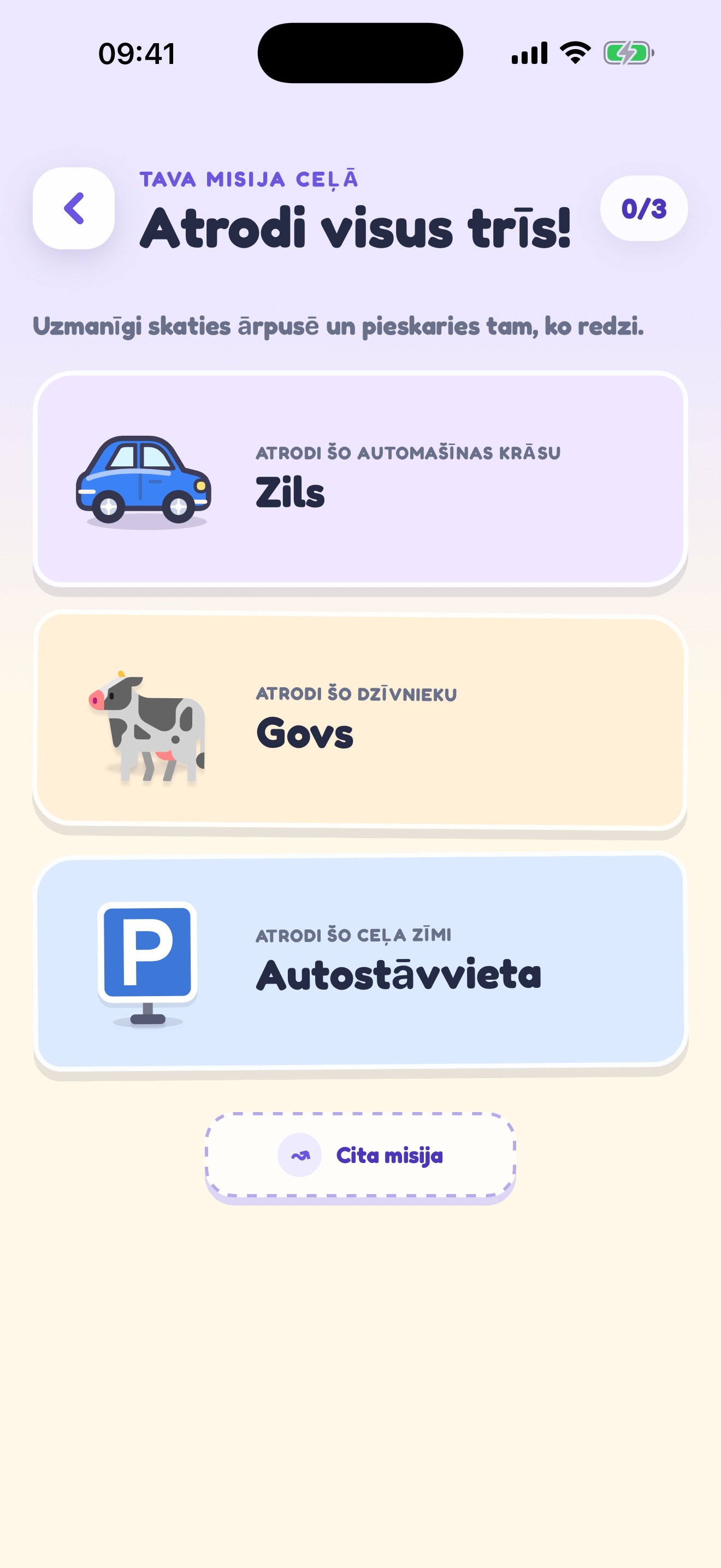 Ceļojuma misija ar trim meklējamām lietām