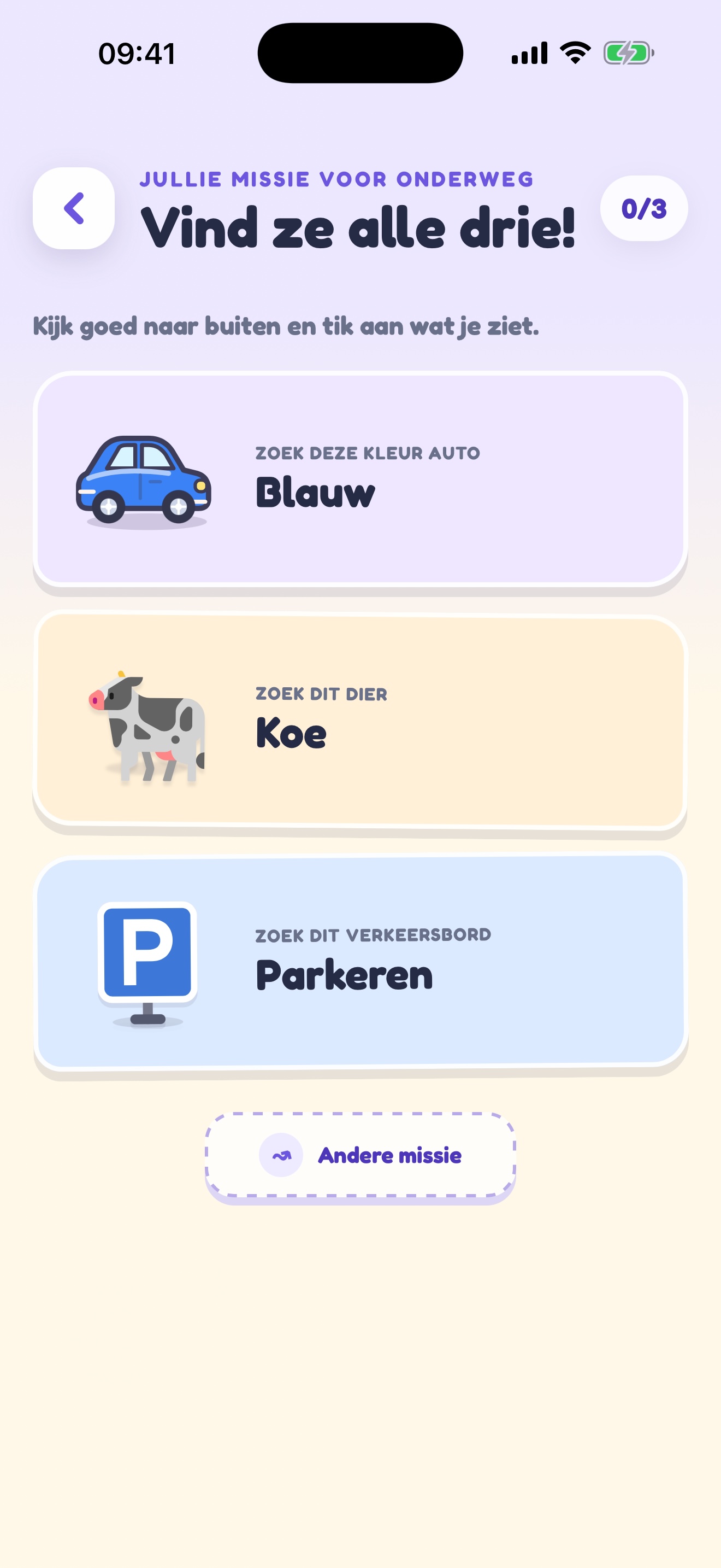 Reismissie met drie dingen om te vinden