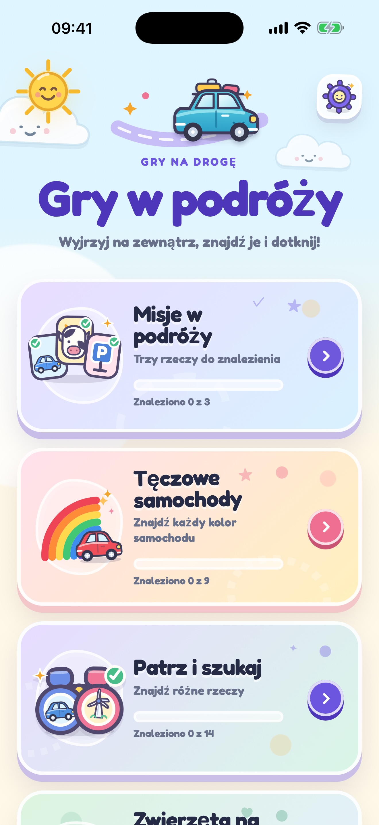 Ekran główny ze wszystkimi grami w podróży