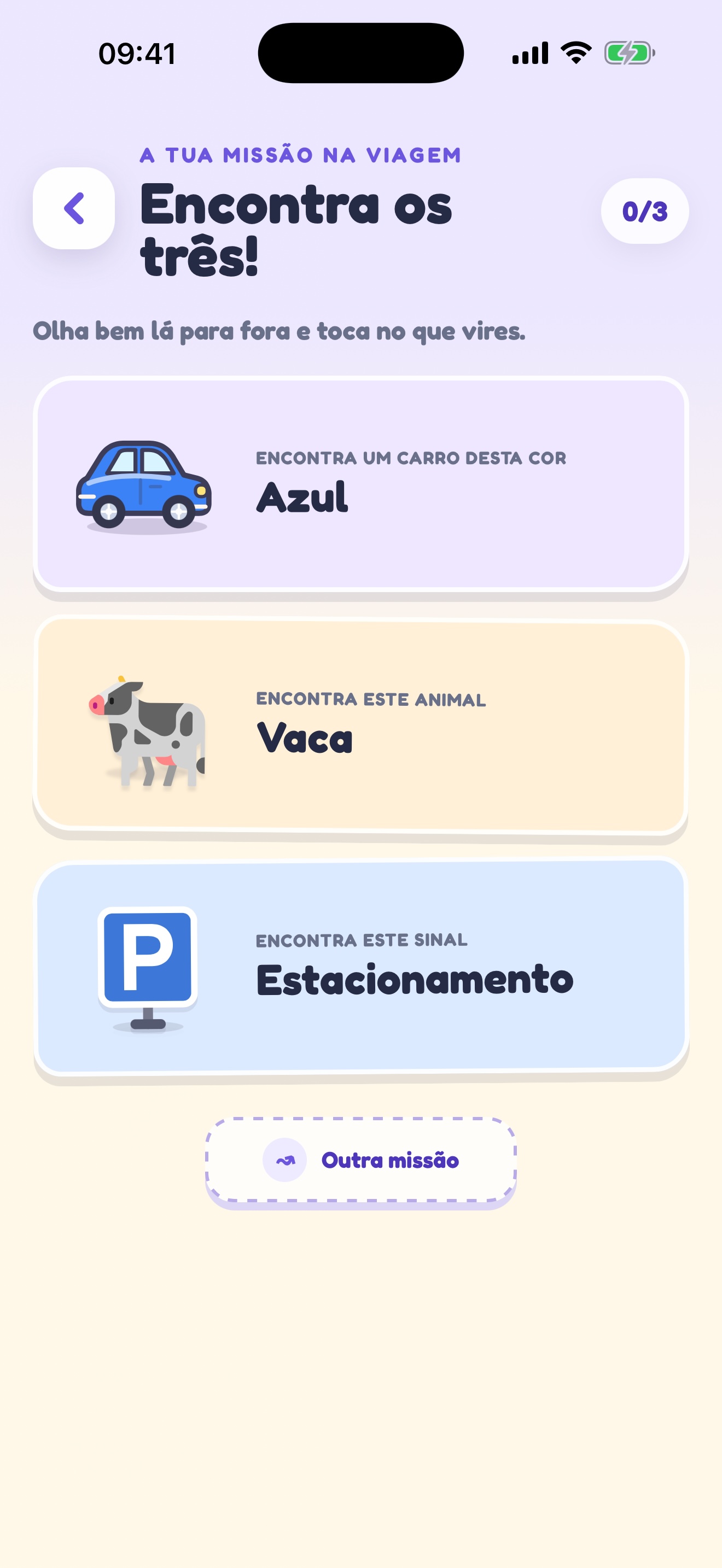 Missão de viagem com três coisas para encontrar
