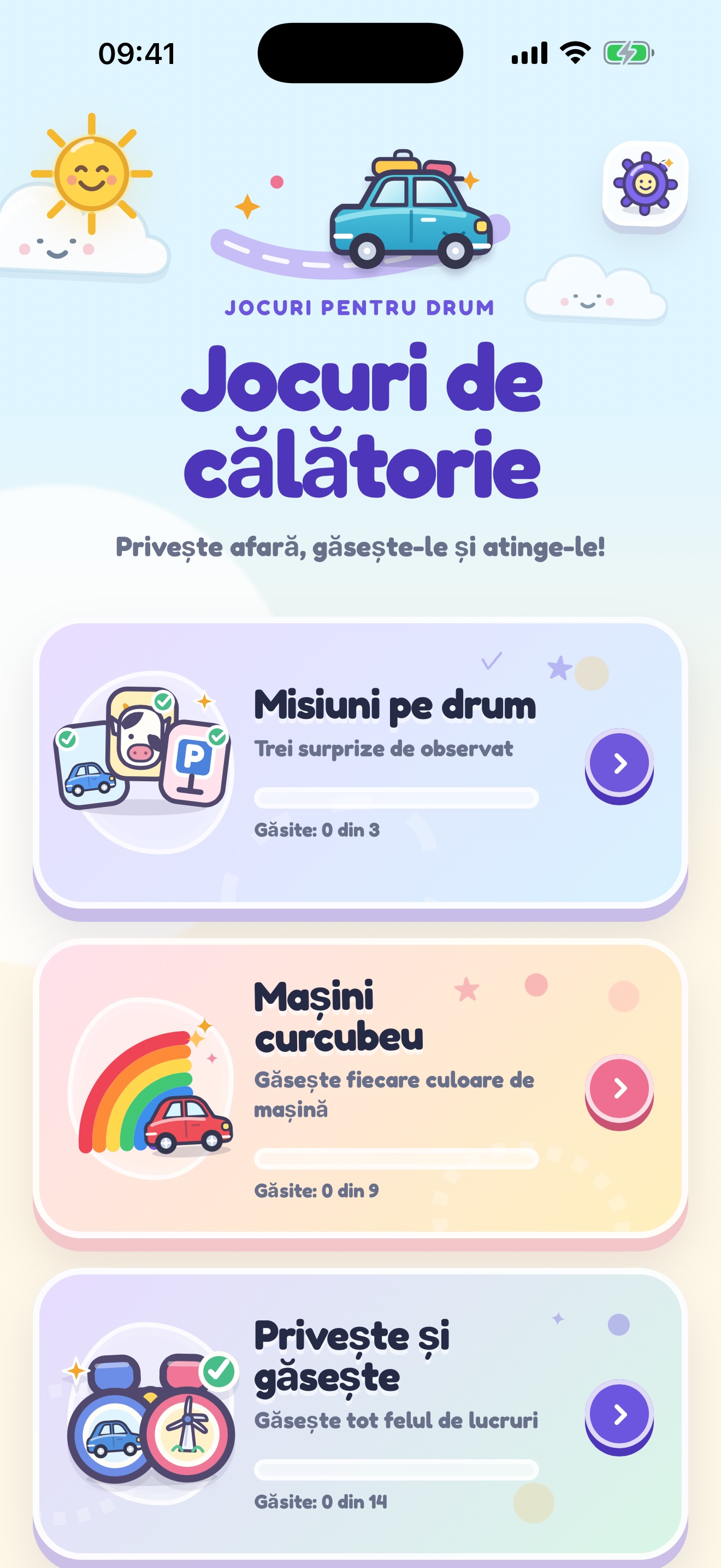 Ecranul principal cu toate jocurile pentru drum