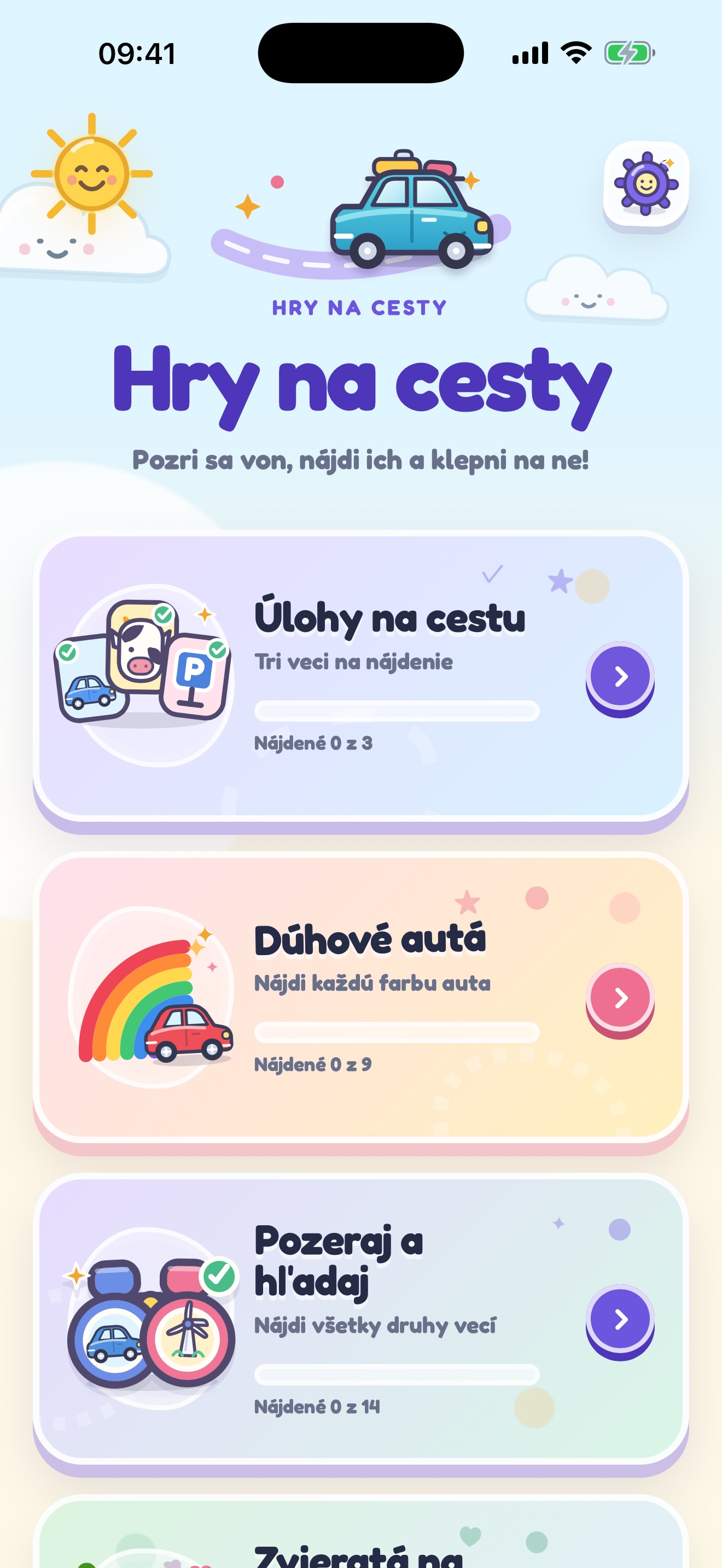 Úvodná obrazovka so všetkými hrami na cesty
