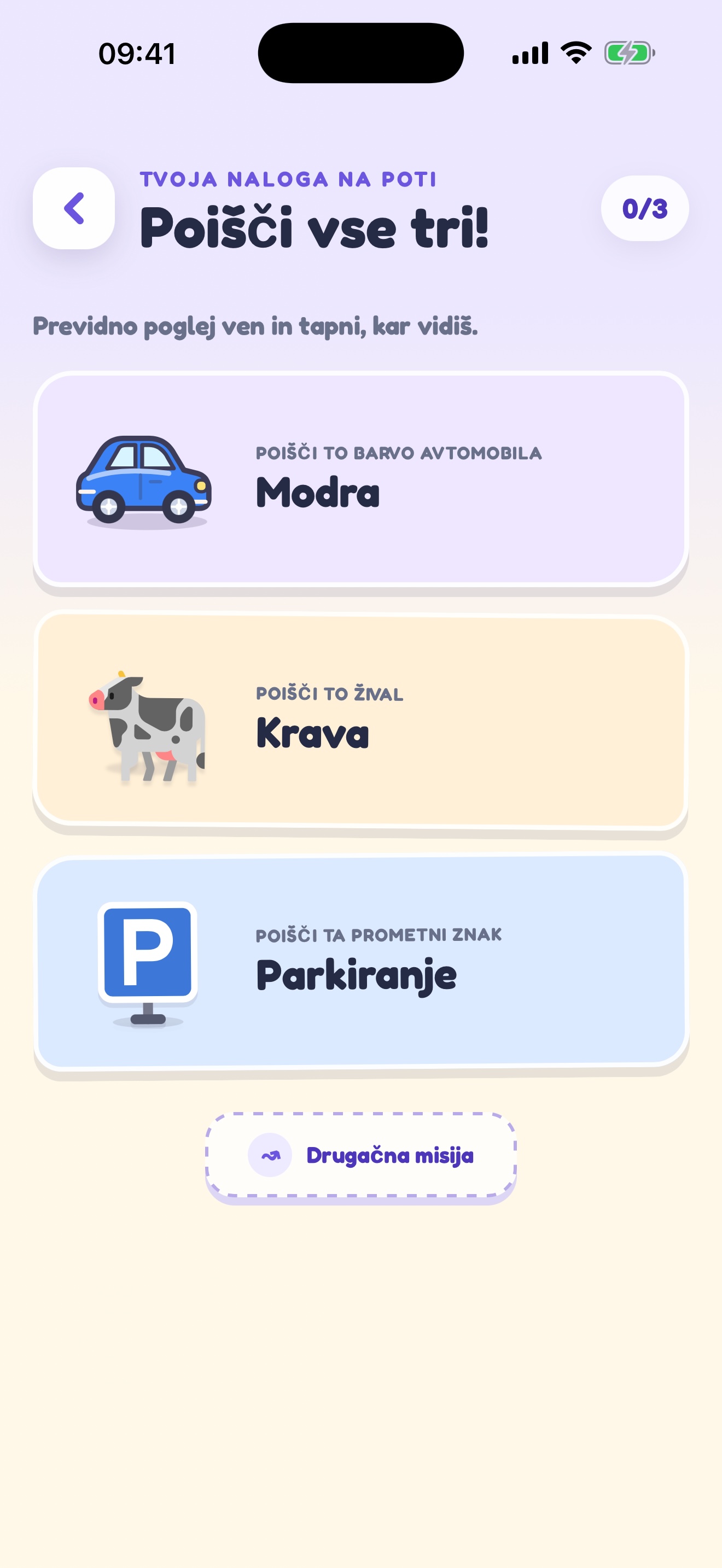 Naloga na poti s tremi stvarmi, ki jih je treba najti